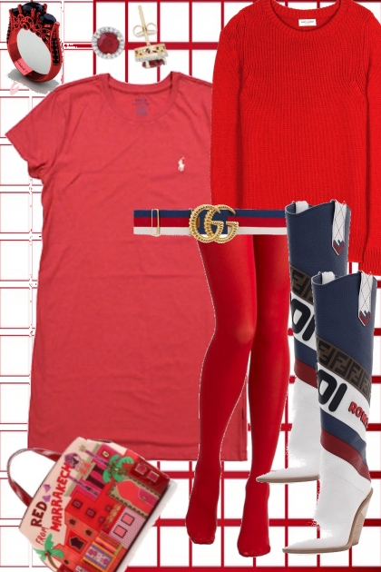 SWEATER OVER DRESS :RED- Fashion set