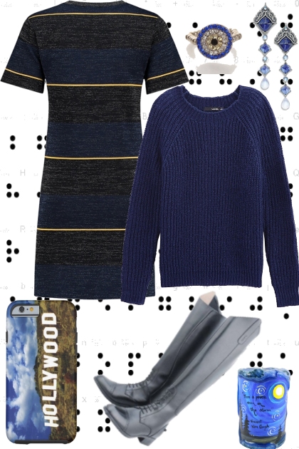 SWEATER OVER DRESS: NAVY- Modna kombinacija