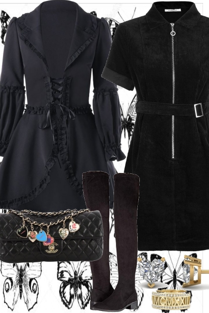 BLACK DRESS, BLACK COAT- Modekombination