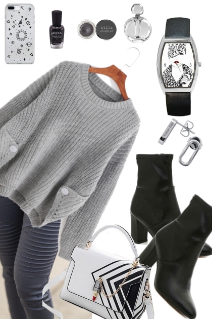 GRAY SWEATER WITH LEGGINGS- Modna kombinacija