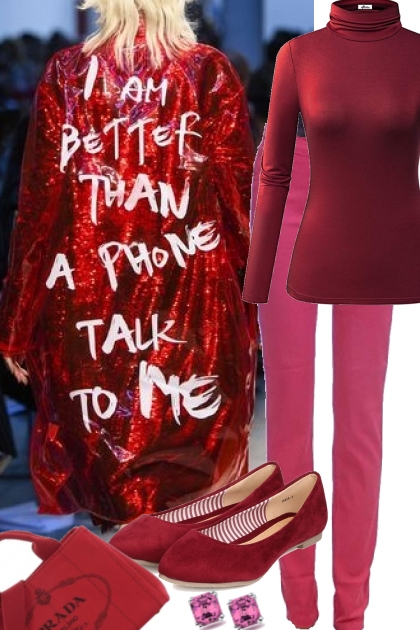 RED TEXT COAT- Combinazione di moda