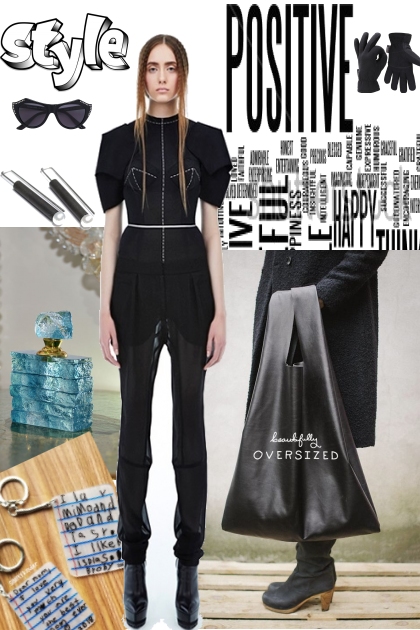 BLACK OUTFIT WITH OVER SIZED BAG- combinação de moda