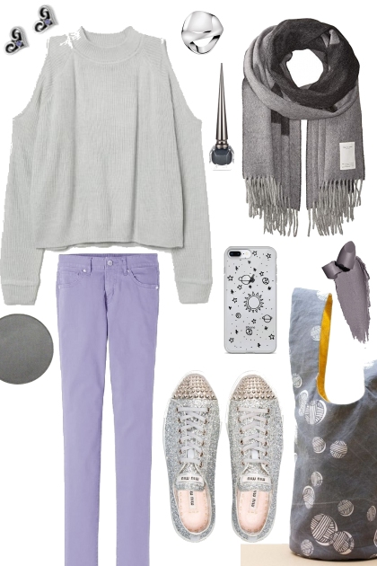 LILAC WITH GRAY ACCESSORIES- Modna kombinacija