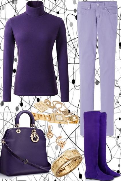 PURPLE TURTLE NECK WITH JEANS- Combinazione di moda