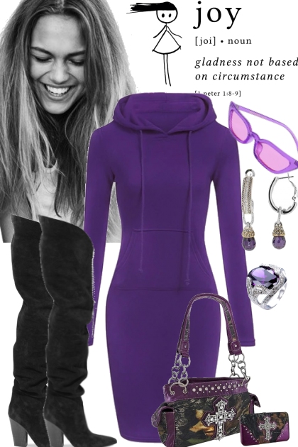 PURPLE SWEATSHIRT DRESS- combinação de moda