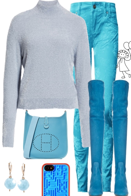 TURQUOISE JEANS AND BOOTS AND PHONE- Fashion set