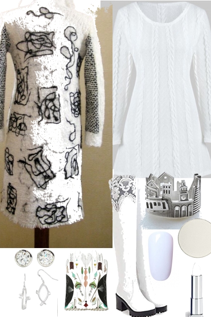 WHITE SWEATER DRESS.- Fashion set