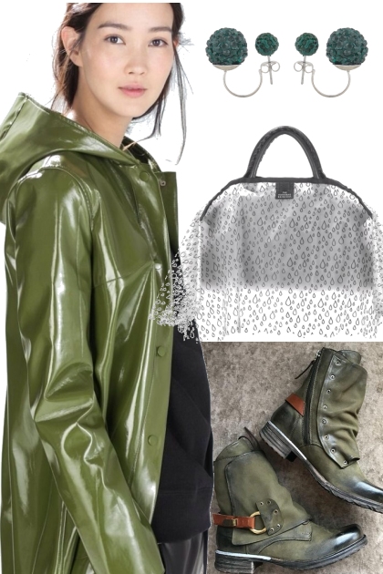 GREEN RAIN COAT- Fashion set