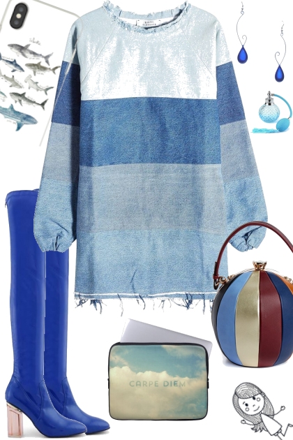 BLUE DENIM DRESS- Combinazione di moda