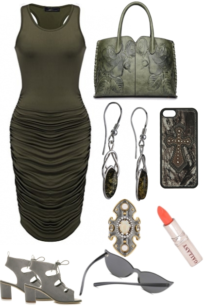 ARMY GREEN SHIRRED DRESS- Combinaciónde moda
