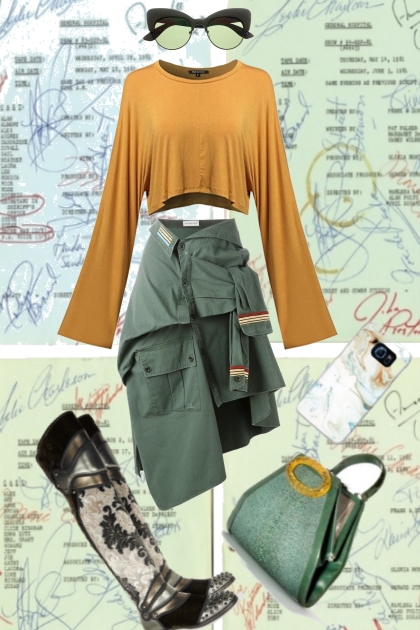 ARMY GREEN TIE SKIRT- 搭配