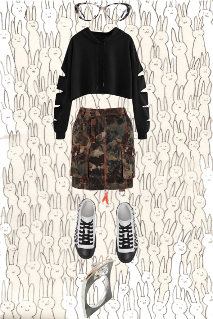 CAMO CARGO SKIRT- combinação de moda