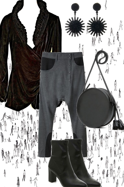 DROP CROTCH GRAYS AND BLACK BOOTS- Fashion set