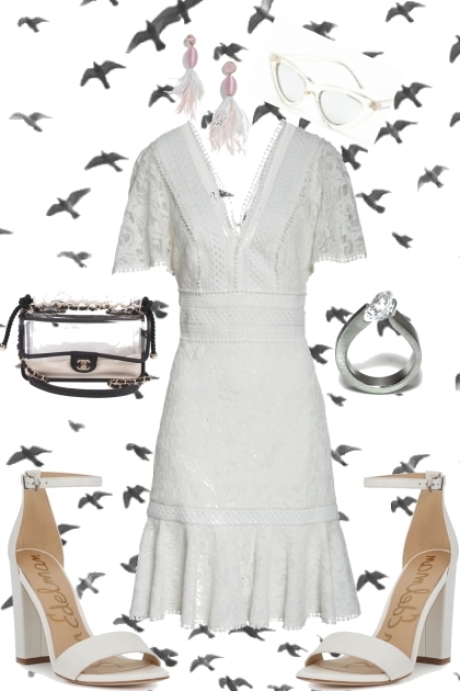 V NECK WHITE RUFFLE DRESS- Fashion set