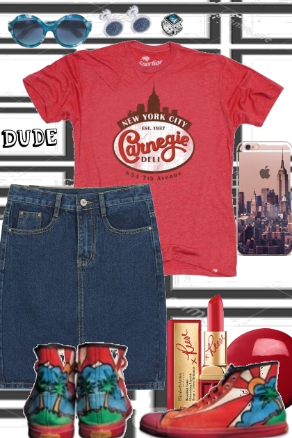 NYC TEE AND DENIM SKIRT- Fashion set