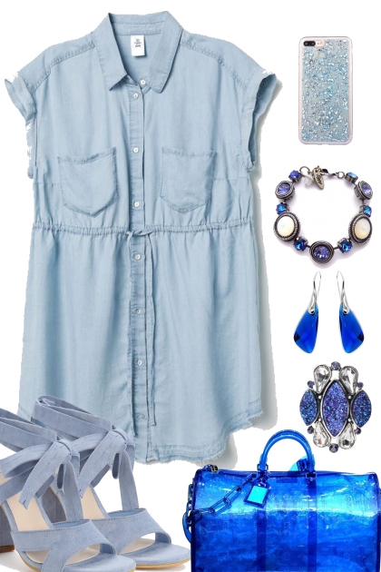 SUMMER BLUE DENIM DRESS.- Модное сочетание