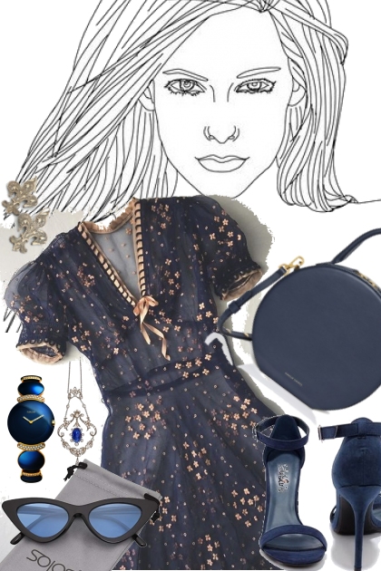 NAVY BLUE SUMMER DRESS- combinação de moda