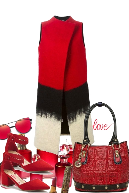 RED. BLACK AND WHITE SLEEVELESS DRESS- Combinazione di moda