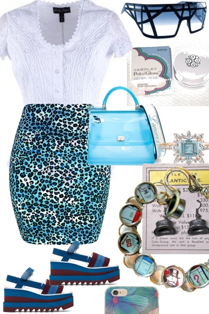 BLUE LEOPARD SKIRT- combinação de moda