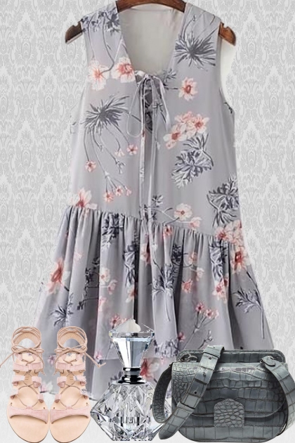 LITTLE GRAY FLORAL DRESS- Fashion set