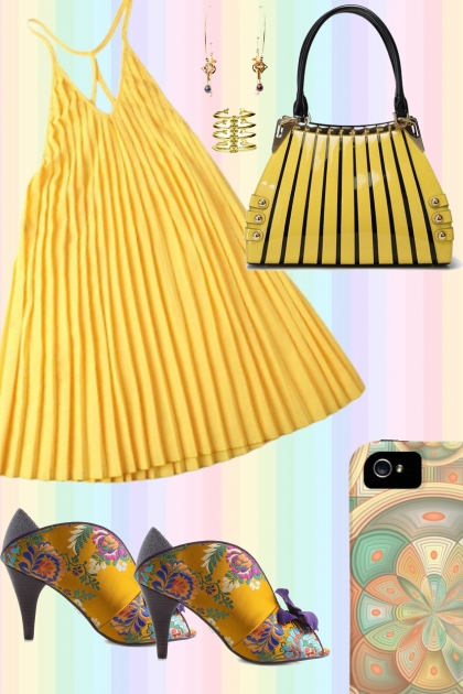 PLEATED SWING DRESS IN YELLOW- combinação de moda