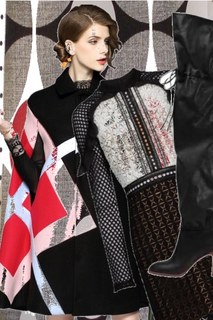 GEO PRINT JACKET WITH THIGH HIGH BOOTS- Modna kombinacija