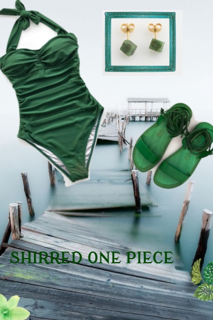 GREEN SHIRRED ONE PIECE- Fashion set