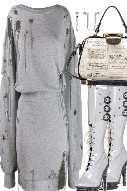 GRAY SWEATSHIRT DRESS- Modna kombinacija