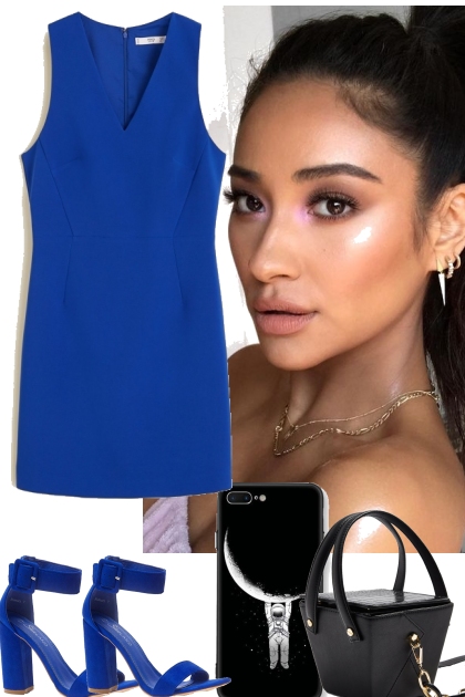 little blue dress- combinação de moda