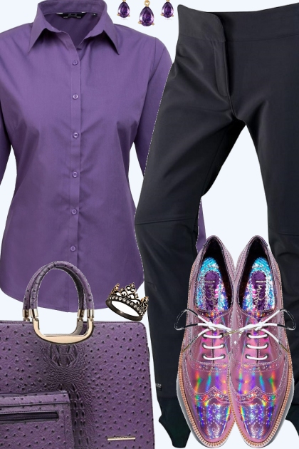 BASIC PURPLE SHIRT- Modna kombinacija