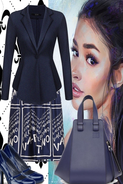 NAVY BLAZER WITH SKIRT- combinação de moda