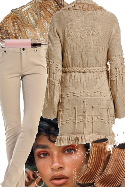 BIG BEIGE CARDIGAN- Fashion set