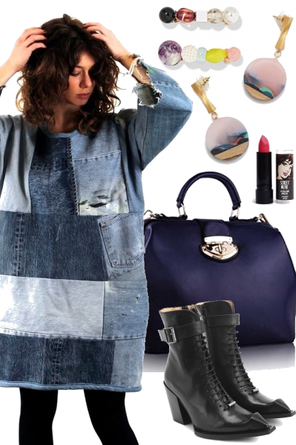 DENIM DRESS AND TIGHTS IN WINTER- Fashion set