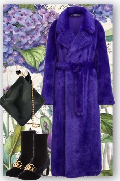 PURPLE WINTER FAUX FUR COAT- Modna kombinacija