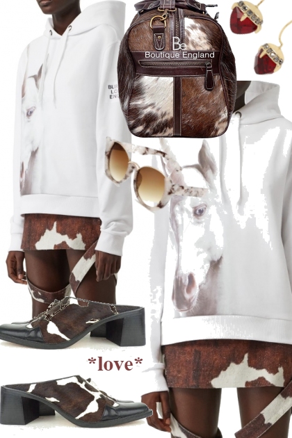 UNICORN HOODIE WITH COW PRINT- Combinazione di moda