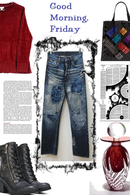 CHENILLE SWEATER AND PATCHED JEANS - Modekombination