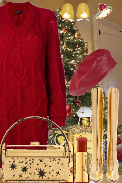 RED SWEATER DRESS 12/13/19- Fashion set