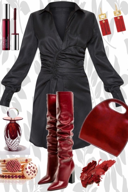MONDAY BLACK DRESS, RED BOOTS- Modna kombinacija