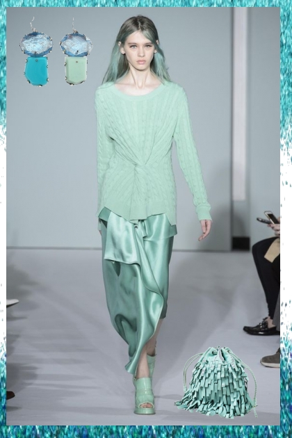 THIN TWIST SWEATER AND SATIN SKIRT FOR SPRING- Fashion set