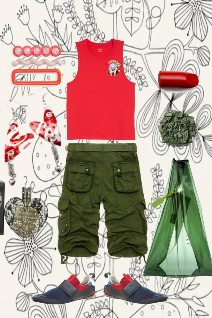 ARMY CARGOS WITH RED TANK- コーディネート
