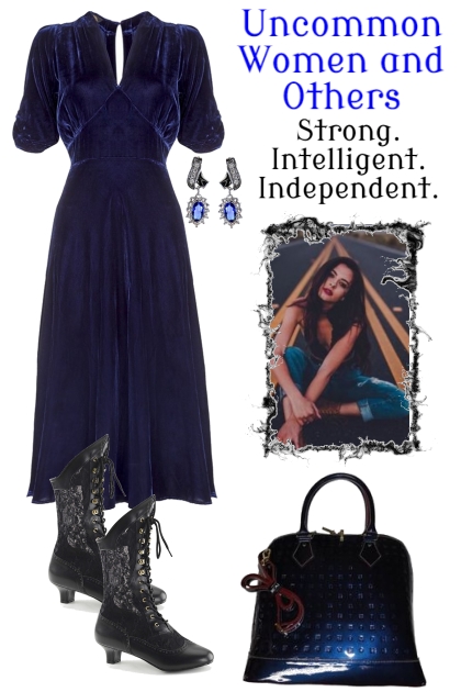 VELVET BLUE DRESS WITH SHIN HIGH BOOTS- Combinazione di moda