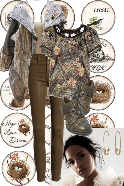 RUSTIC JACKET WITH STEAMPUNK FLAT SHOES- Fashion set