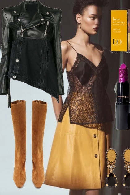 LEATHER SKIRT, CAMI AND LEATHER JACKET WINTER 2020- Combinazione di moda