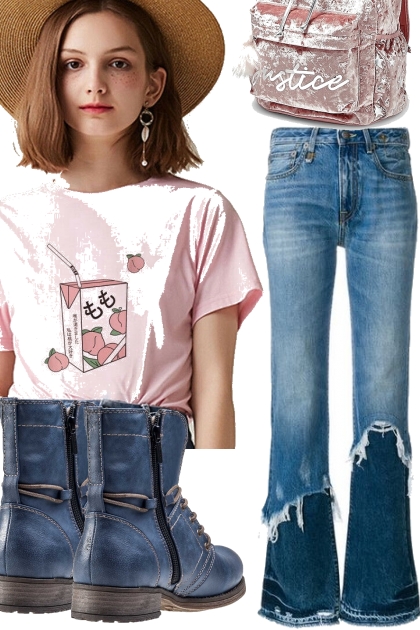 PEACHY TEE AND JEANS - combinação de moda