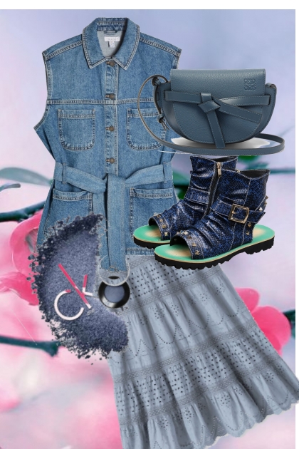 EYELET SKIRT WITH DENIM VEST FOR SUMMER- Fashion set