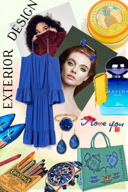 BLUE COLD SHOULDER DRESS 2020- Modna kombinacija