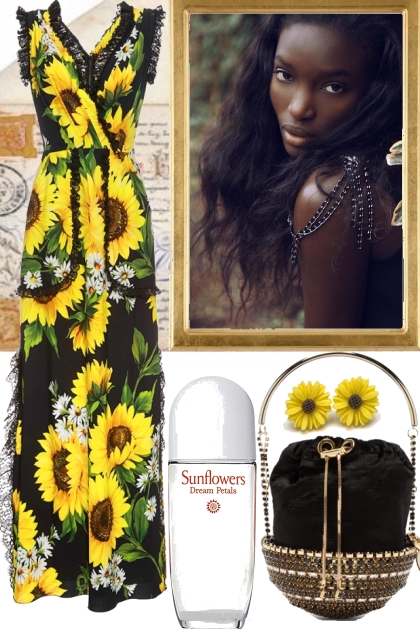 ..SUNFLOWER PRINT DRESS..- combinação de moda