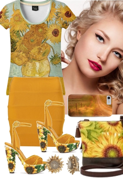 SUNFLOWER SHIRT, BAG AND SHOES- Combinaciónde moda