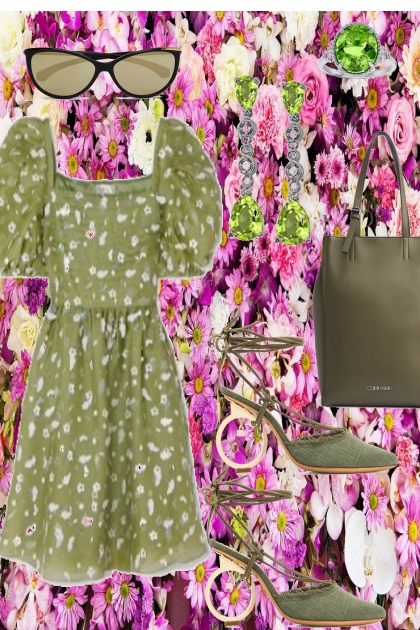 SMALL FLORAL GREEN DRESS FOR SUMMER- Fashion set