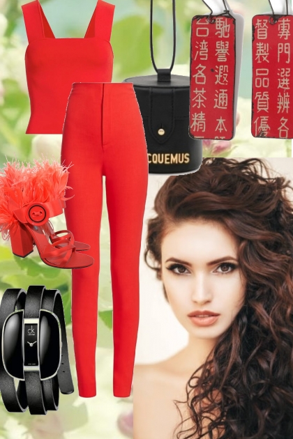 RED TANK AND PANTS- combinação de moda